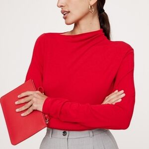 Banana Republic New Red Luxe Wool Blend Asymmetrical Draped Top Blouse SZ XL